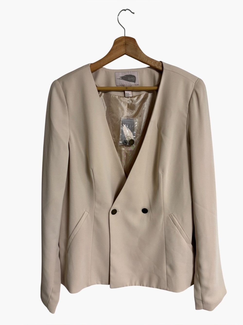 Forever 21 cream sandshell career office clean double breasted blazer jacket L